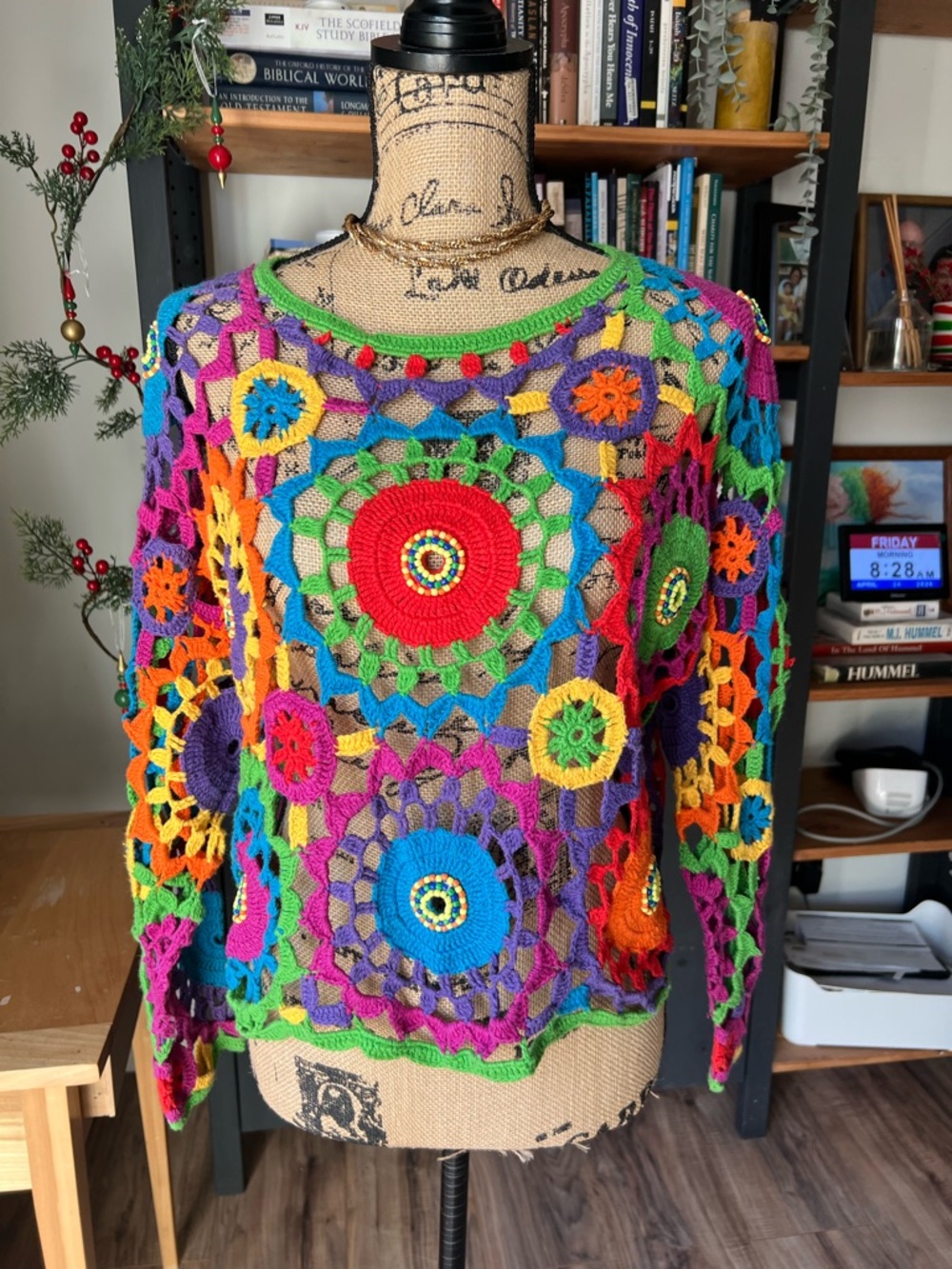 Colorful Crochet Circle Motif Sweater